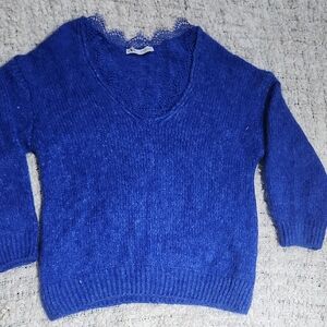 Zara Deep Blue V-Neck Sweater Size XL